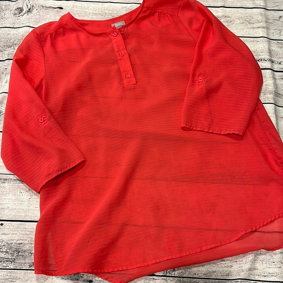 Chico’s Sheer Loose Coral Blouse Sz 3 - Picture 1 of 4